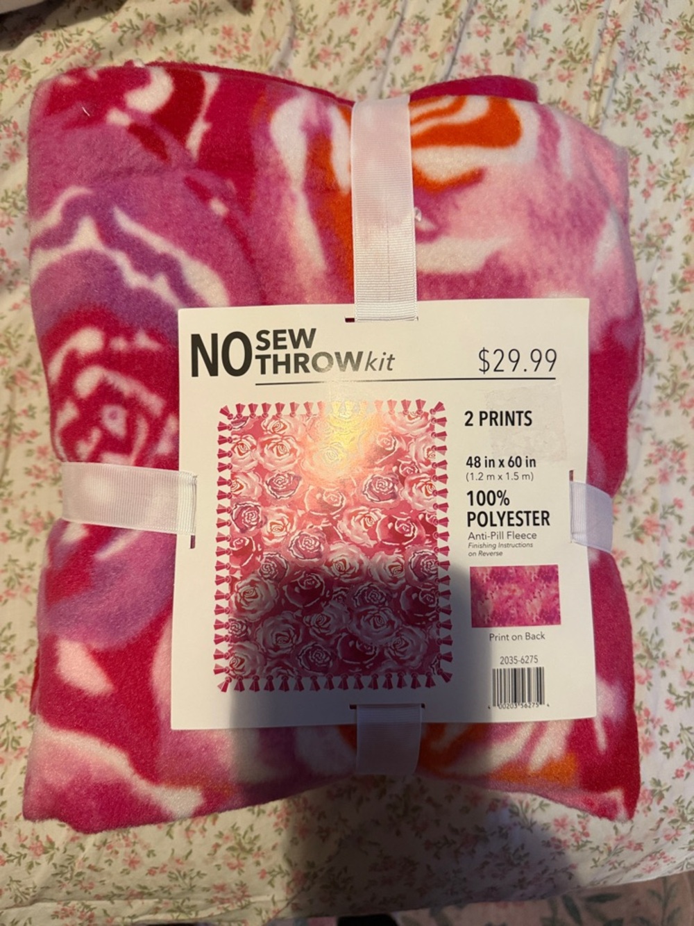 Michaels No Sew Throw Kit Pink White Orange Patterned Fleece